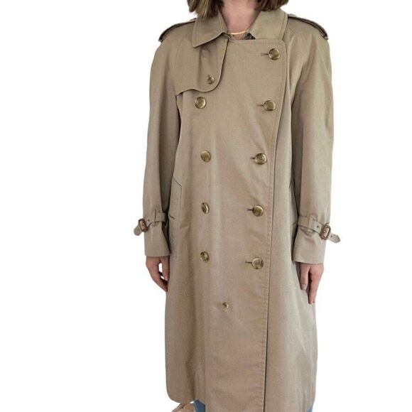 Vintage Mens Burberry Tan Khaki Beige Nova Check Long Trench Rain Coat 50 Short - Picture 4 of 12